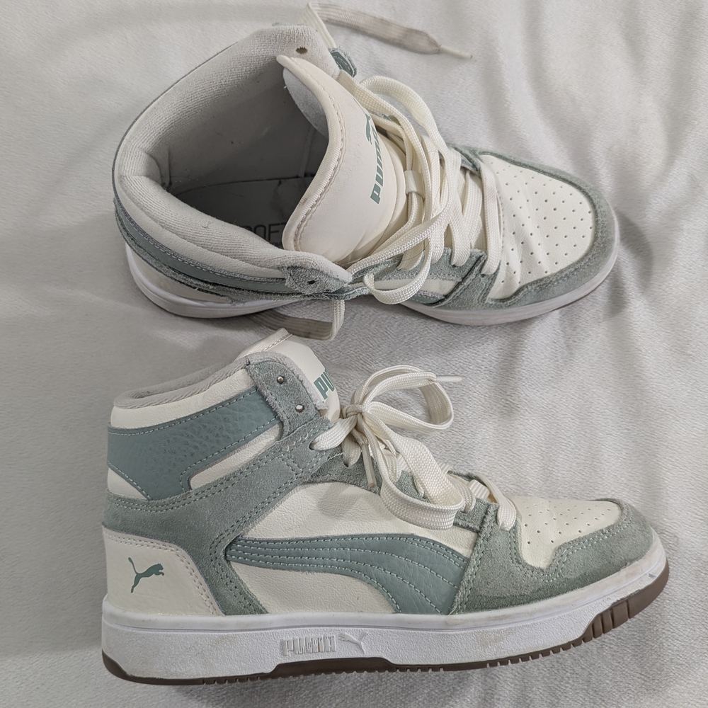 Puma Kids High-Top Sneakers - White and Green